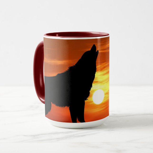 Howling Wolf at Sunset Ceramic Mug (Front Left)