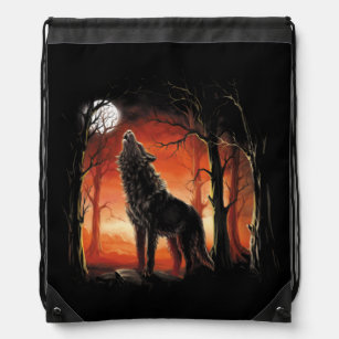 Howling Wolf at Sunset Drawstring Backpack