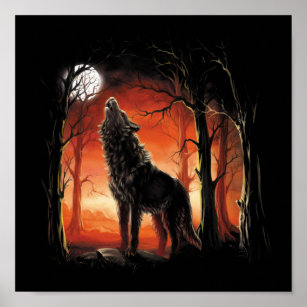 Howling Wolf at Sunset Mini Poster