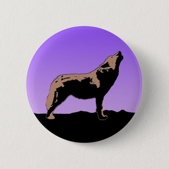 Howling Wolf at Sunset  - Original Wildlife Art 2 Inch Round Button (Front)