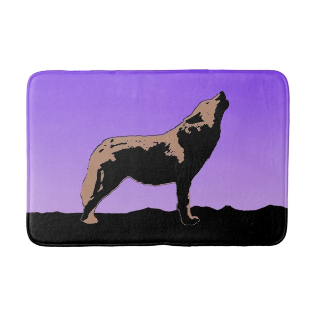 Howling Wolf at Sunset  - Original Wildlife Art Bath Mat (Front)