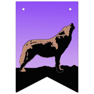 Howling Wolf at Sunset - Original Wildlife Art Bunting Flags