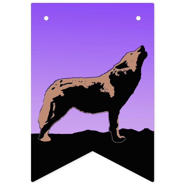 Howling Wolf at Sunset  - Original Wildlife Art Bunting Flags (First Flag)