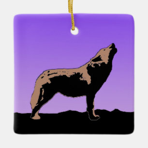 Howling Wolf at Sunset  - Original Wildlife Art Ceramic Ornament