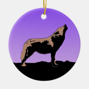 Howling Wolf at Sunset - Original Wildlife Art Ceramic Ornament