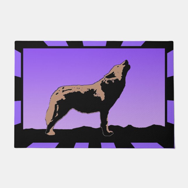 Howling Wolf at Sunset  - Original Wildlife Art Doormat (Front)