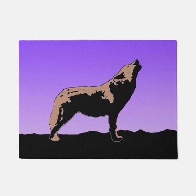 Howling Wolf at Sunset  - Original Wildlife Art Doormat (Front)