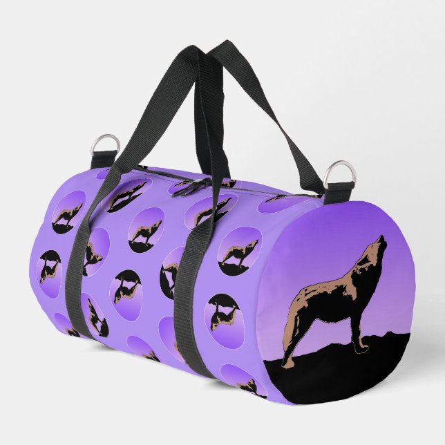 Howling Wolf at Sunset  - Original Wildlife Art Duffle Bag (Left Corner)