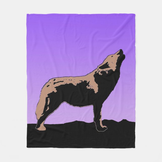 Howling Wolf at Sunset  - Original Wildlife Art Fleece Blanket (Front)