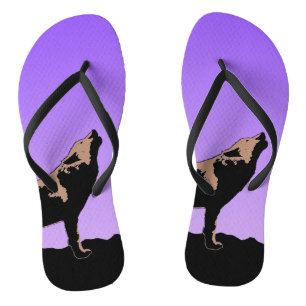 Howling Wolf at Sunset  - Original Wildlife Art Flip Flops