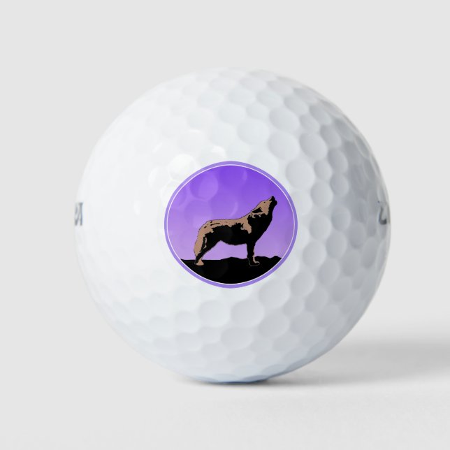 Howling Wolf at Sunset  - Original Wildlife Art Golf Balls (Front)