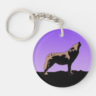 Howling Wolf at Sunset - Original Wildlife Art Keychain