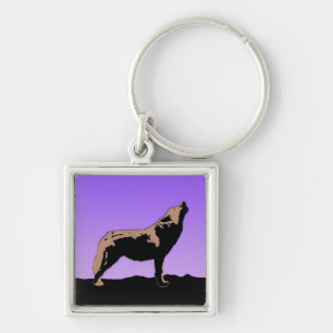Howling Wolf at Sunset - Original Wildlife Art Keychain