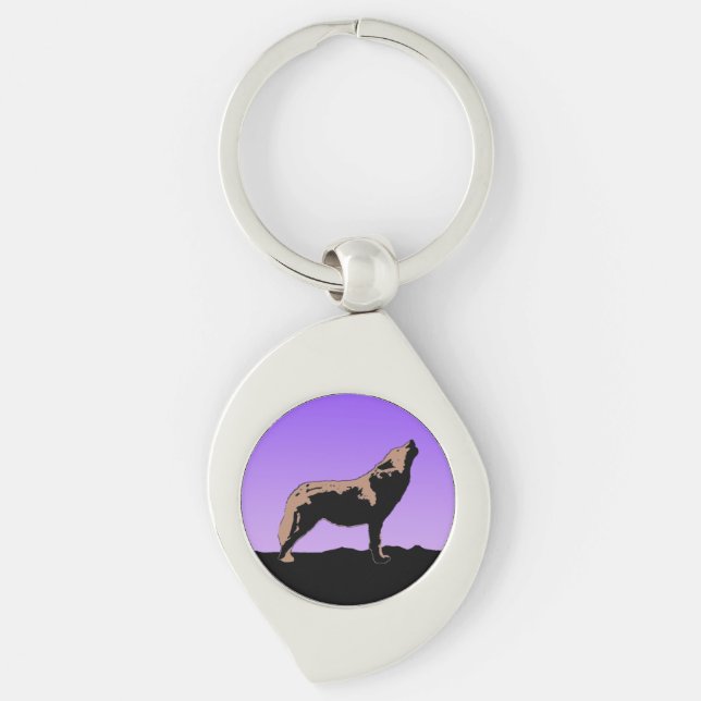 Howling Wolf at Sunset  - Original Wildlife Art Keychain (Front)