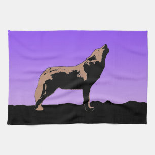 Howling Wolf at Sunset  - Original Wildlife Art Kitchen Towel