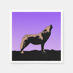 Howling Wolf at Sunset - Original Wildlife Art Napkin