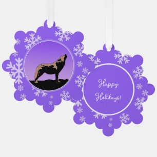 Howling Wolf at Sunset - Original Wildlife Art Ornament Card