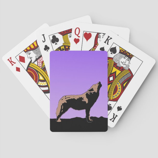 Howling Wolf at Sunset  - Original Wildlife Art Playing Cards (Back)