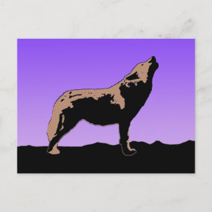 Howling Wolf at Sunset - Original Wildlife Art Postcard