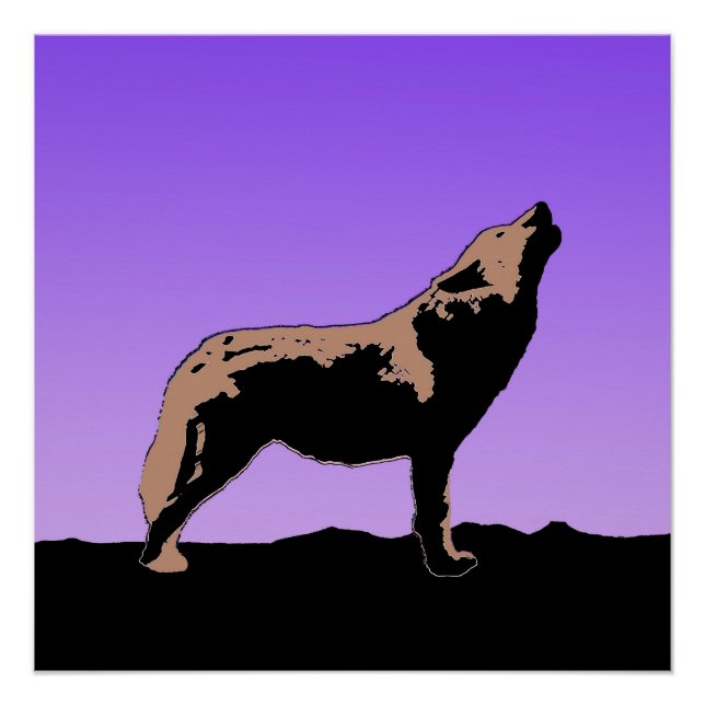 Howling Wolf at Sunset  - Original Wildlife Art Poster (Front)
