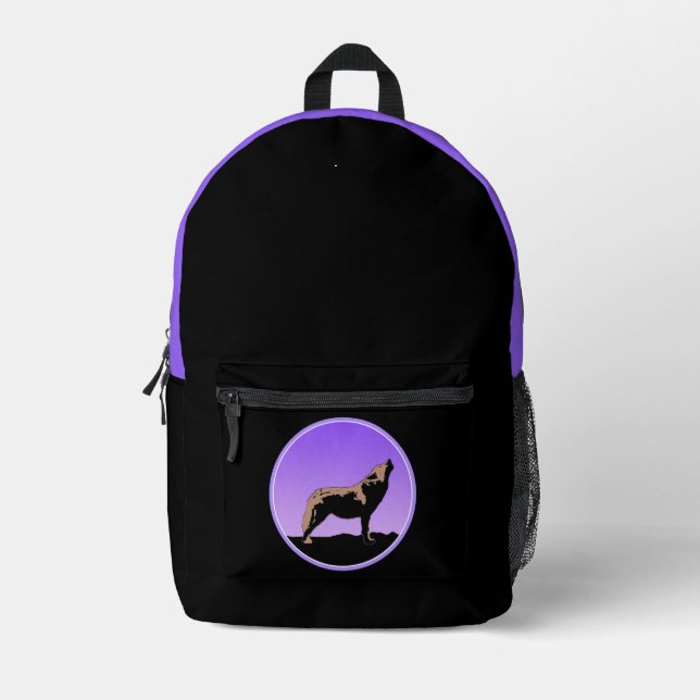 Howling Wolf at Sunset  - Original Wildlife Art Printed Backpack (Front)