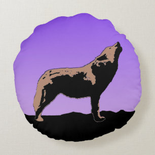 Howling Wolf at Sunset - Original Wildlife Art Round Pillow