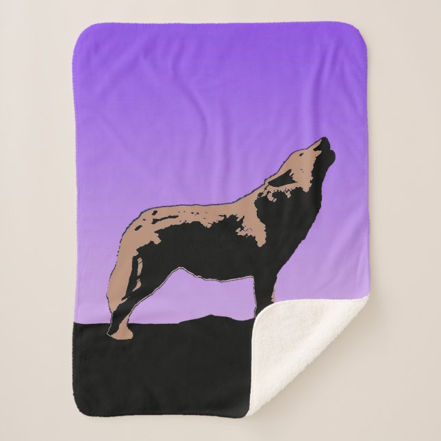 Howling Wolf at Sunset  - Original Wildlife Art Sherpa Blanket (Front)