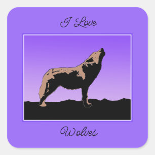 Howling Wolf at Sunset  - Original Wildlife Art Square Sticker