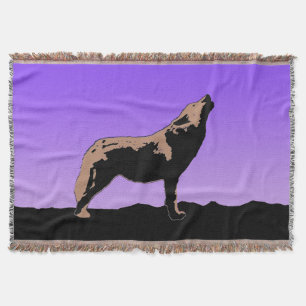 Howling Wolf at Sunset - Original Wildlife Art Throw Blanket