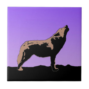 Howling Wolf at Sunset  - Original Wildlife Art Tile