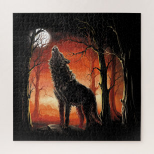 Howling Wolf at Sunset Square Puzzle