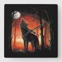 Howling Wolf at Sunset Wall Clock