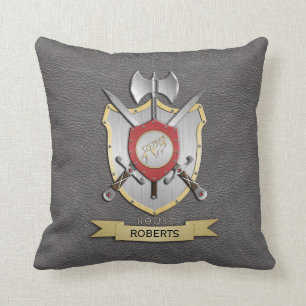 Howling Wolf Battle Crest Grey Throw Pillow