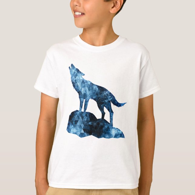 Howling Wolf blue sparkly smoke silhouette T-Shirt (Front)