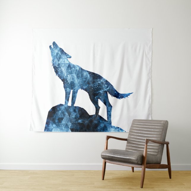 Howling Wolf blue sparkly smoke silhouette Tapestry (In Situ (Horizontal))