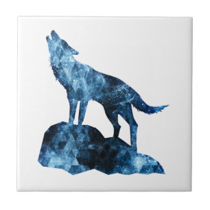 Howling Wolf blue sparkly smoke silhouette Tile