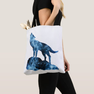Howling Wolf blue sparkly smoke silhouette Tote Bag