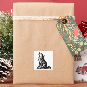 Howling Wolf Brushstroke Ink Animal Art on Square Sticker