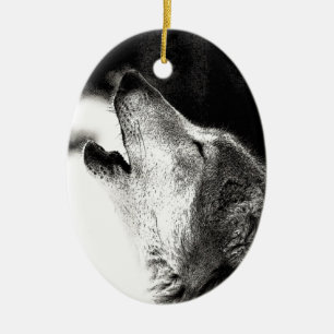 Howling Wolf Ceramic Ornament