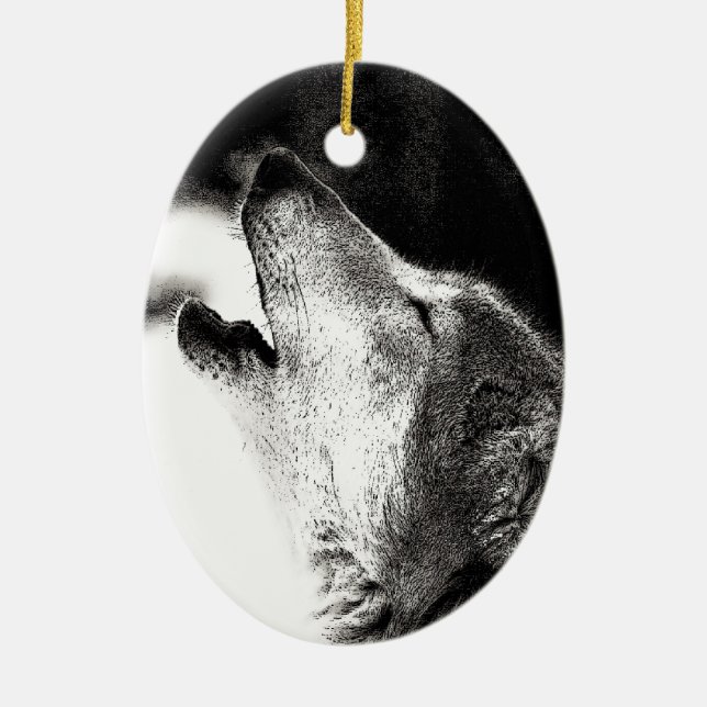 Howling Wolf Ceramic Ornament (Front)