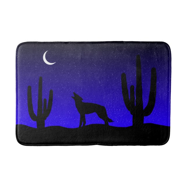 Howling Wolf Desert Night Silhouette Bath Mat (Front)