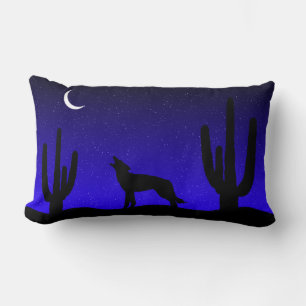 Howling Wolf Desert Night Silhouette Lumbar Pillow