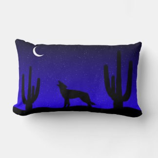 Howling Wolf Desert Night Silhouette Lumbar Pillow