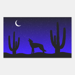 Howling Wolf Desert Night Silhouette Sticker