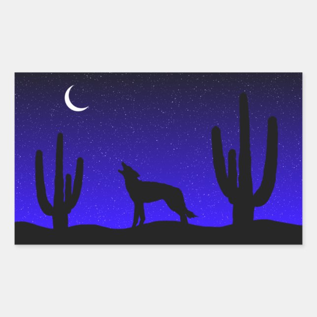 Howling Wolf Desert Night Silhouette Sticker (Front)