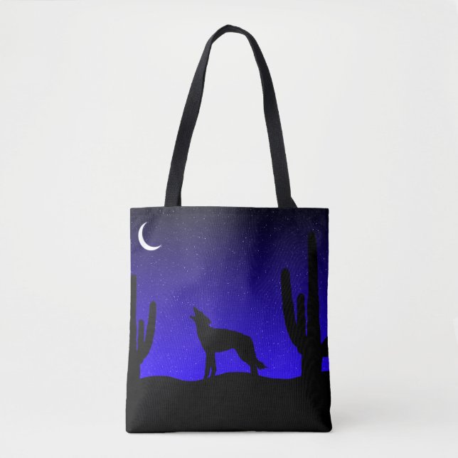 Howling Wolf Desert Night Silhouette Tote Bag (Front)