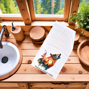 Howling wolf double exposure sunset personalized hand towel