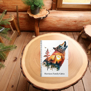 Howling wolf double exposure sunset personalized notebook