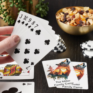 Howling wolf double exposure sunset personalized playing cards