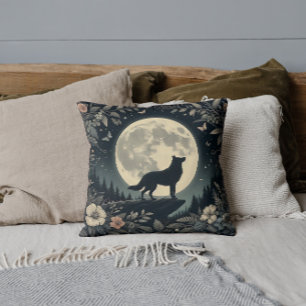 Howling Wolf Foliage Throw Pillow